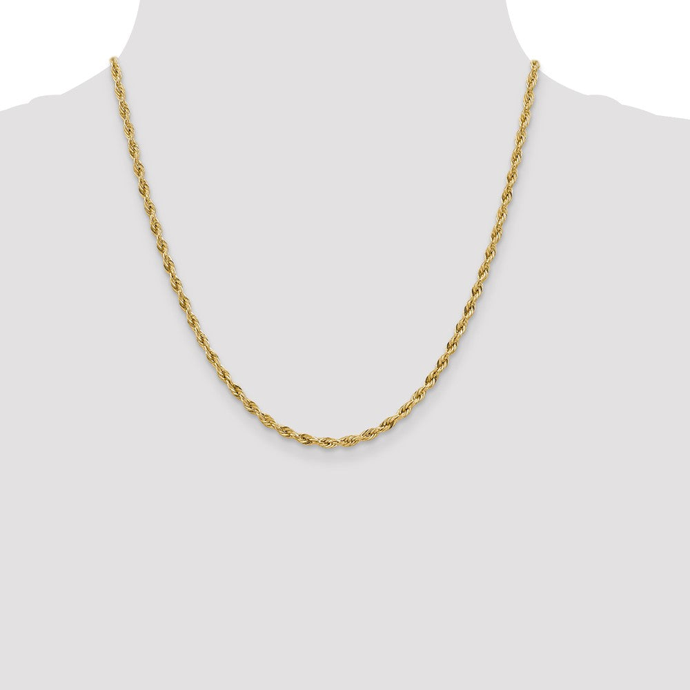 14k Yellow Gold 3mm Semi Solid Rope Chain Necklace