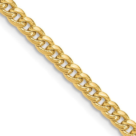 14k Yellow Gold 3.5mm Semi-Solid Miami Cuban Chain Necklace