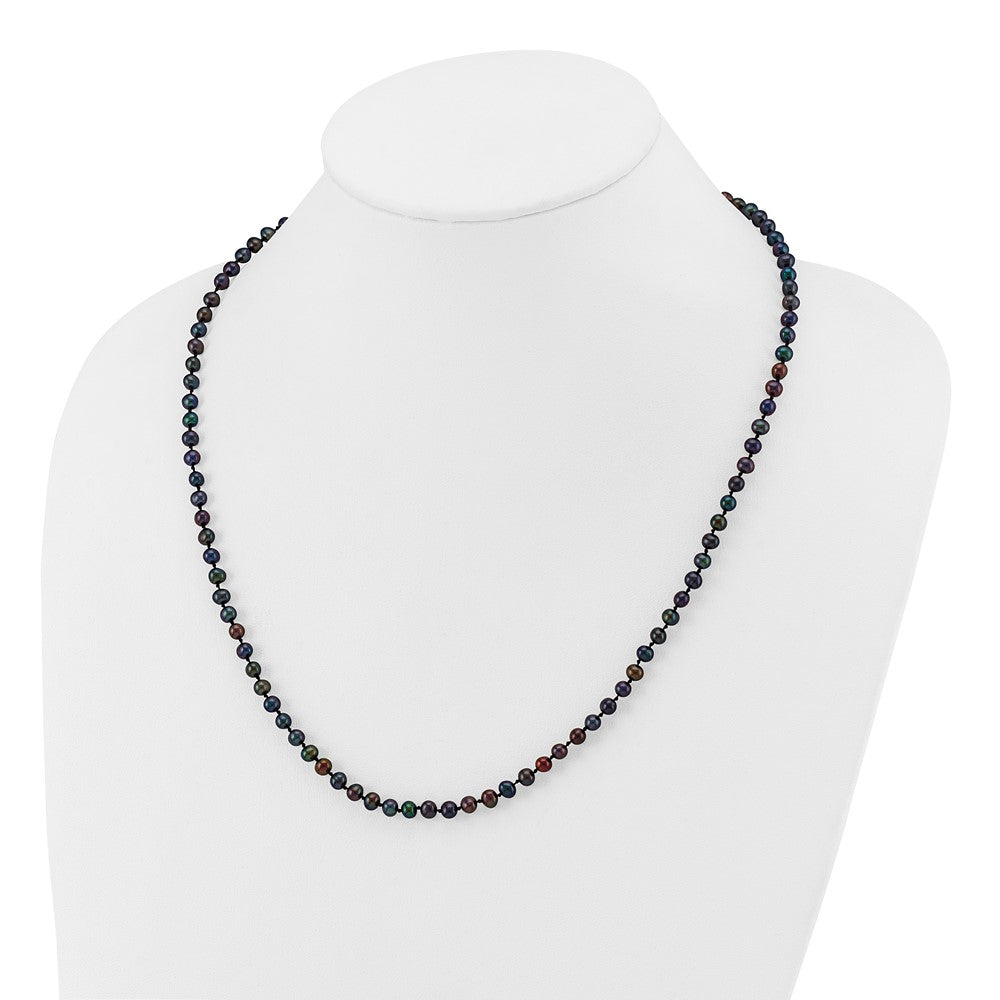 14k Yellow Gold 4-5mm Black Round Freshwater Cultured Pearl Necklace