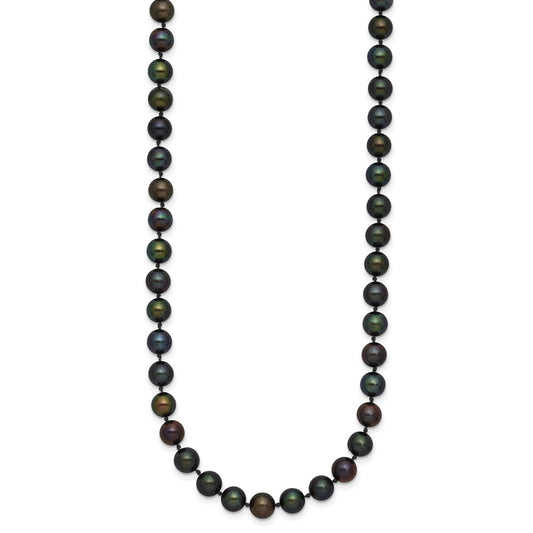 14k Yellow Gold 5-6mm Black Round Freshwater Cultured Pearl Necklace