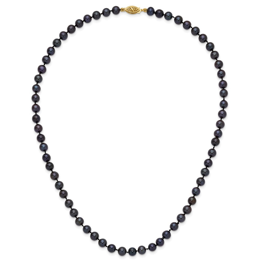 14k Yellow Gold 6-7mm Black Round Freshwater Cultured Pearl Necklace