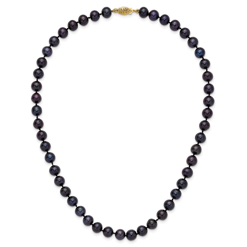 14k Yellow Gold 7-8mm Black Round Freshwater Cultured Pearl Necklace