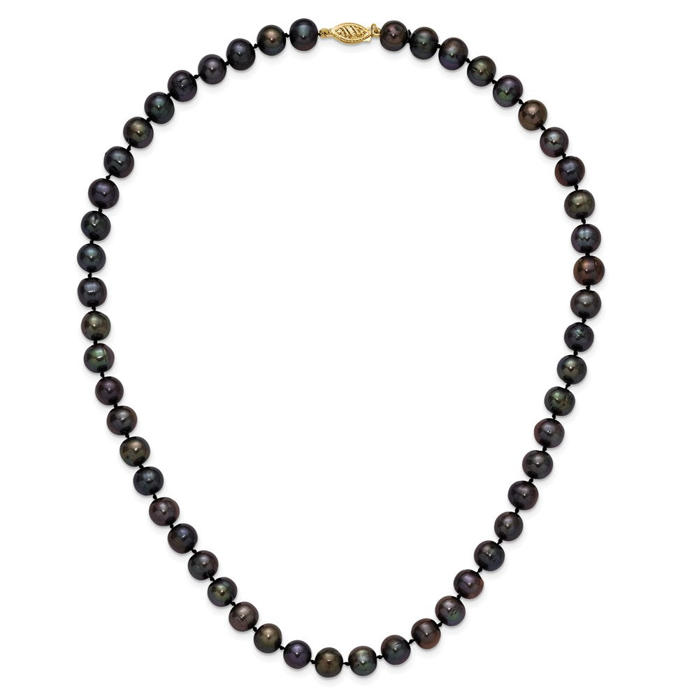 14k Yellow Gold 8-9mm Black Round Freshwater Cultured Pearl Necklace