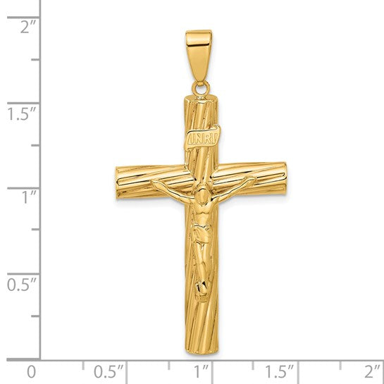 14k Yellow Gold Polished and Textured Crucifix Pendant L-48.8 mm, W-26.2 mm