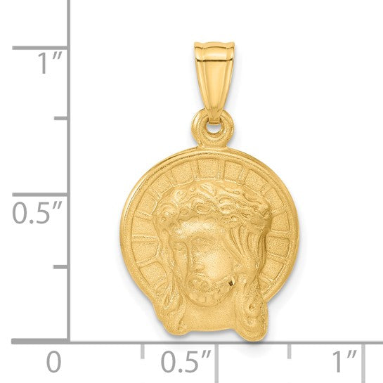 14k Yellow Gold Satin Jesus Medal Pendant L-25.4 mm, W-16 mm