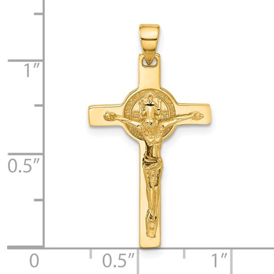 14k Yellow Gold Polished Crucifix and St Benedict Pendant L-31 mm, W-17 mm