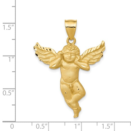 14k Yellow Gold Satin Angel Pendant L-38 mm, W-28 mm
