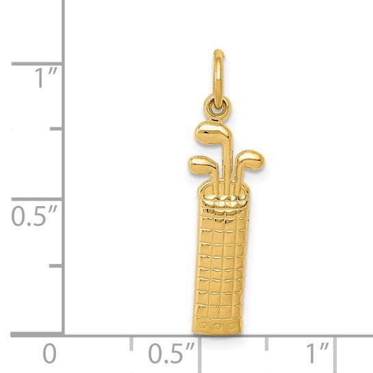 14k Yellow Gold Golf Bag Charm Pendant L-27 mm, W-7 mm