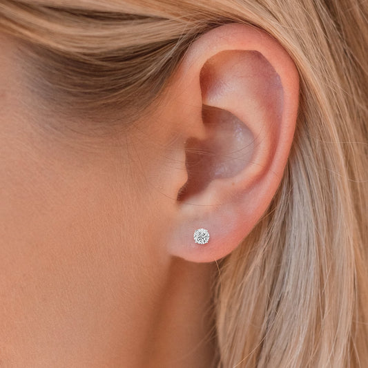 Round Solitaire Lab Grown Diamond Stud Earrings 14k White Gold VS Clarity, E-F Color with Post Butterfly