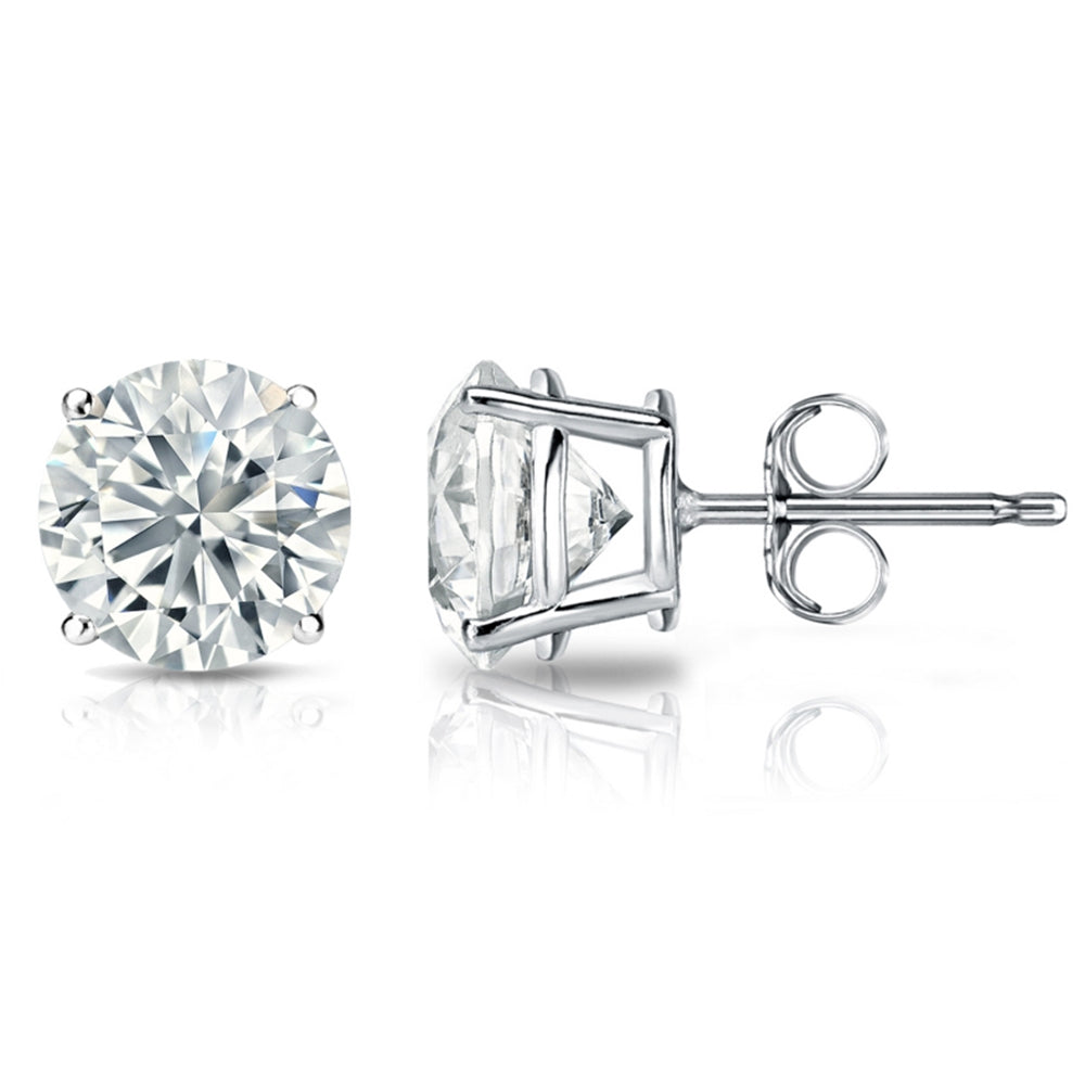 Round Solitaire Lab Grown Diamond Stud Earrings 14k White Gold VS Clarity, E-F Color with Post Butterfly