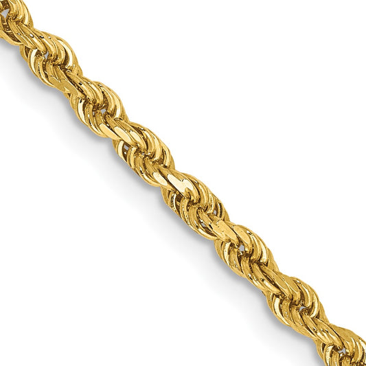 14k Yellow Gold 2.5mm Semi Solid Diamond-cut Rope Chain Necklace