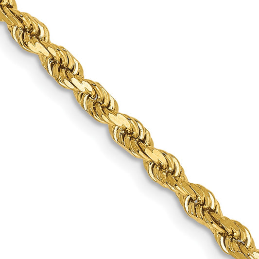 14k Yellow Gold 3mm Semi Solid Diamond-cut Rope Chain Necklace