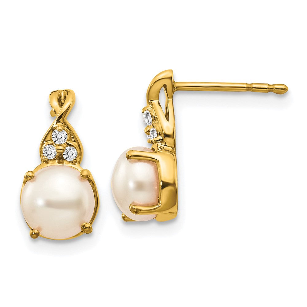 14k Yellow Gold FWC Pearl and Diamond Stud Earrings