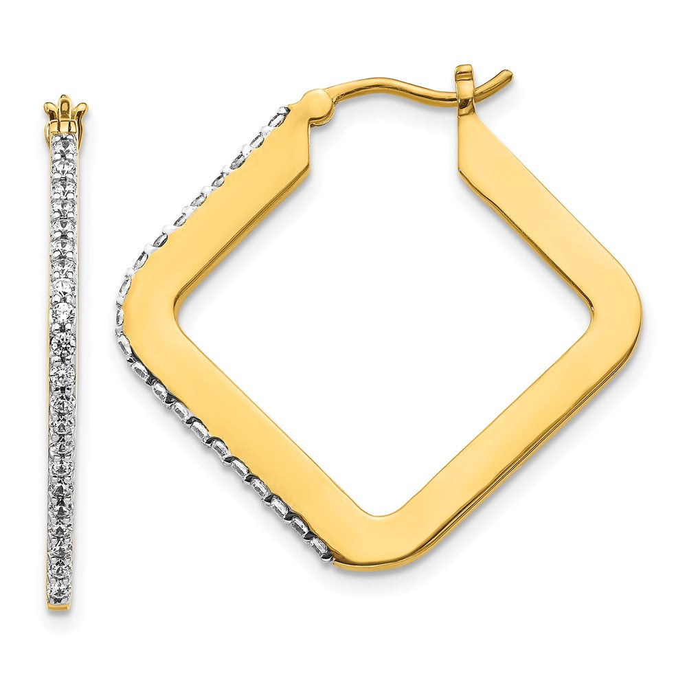 14k Yellow Gold Diamond Square Hoop Earrings
