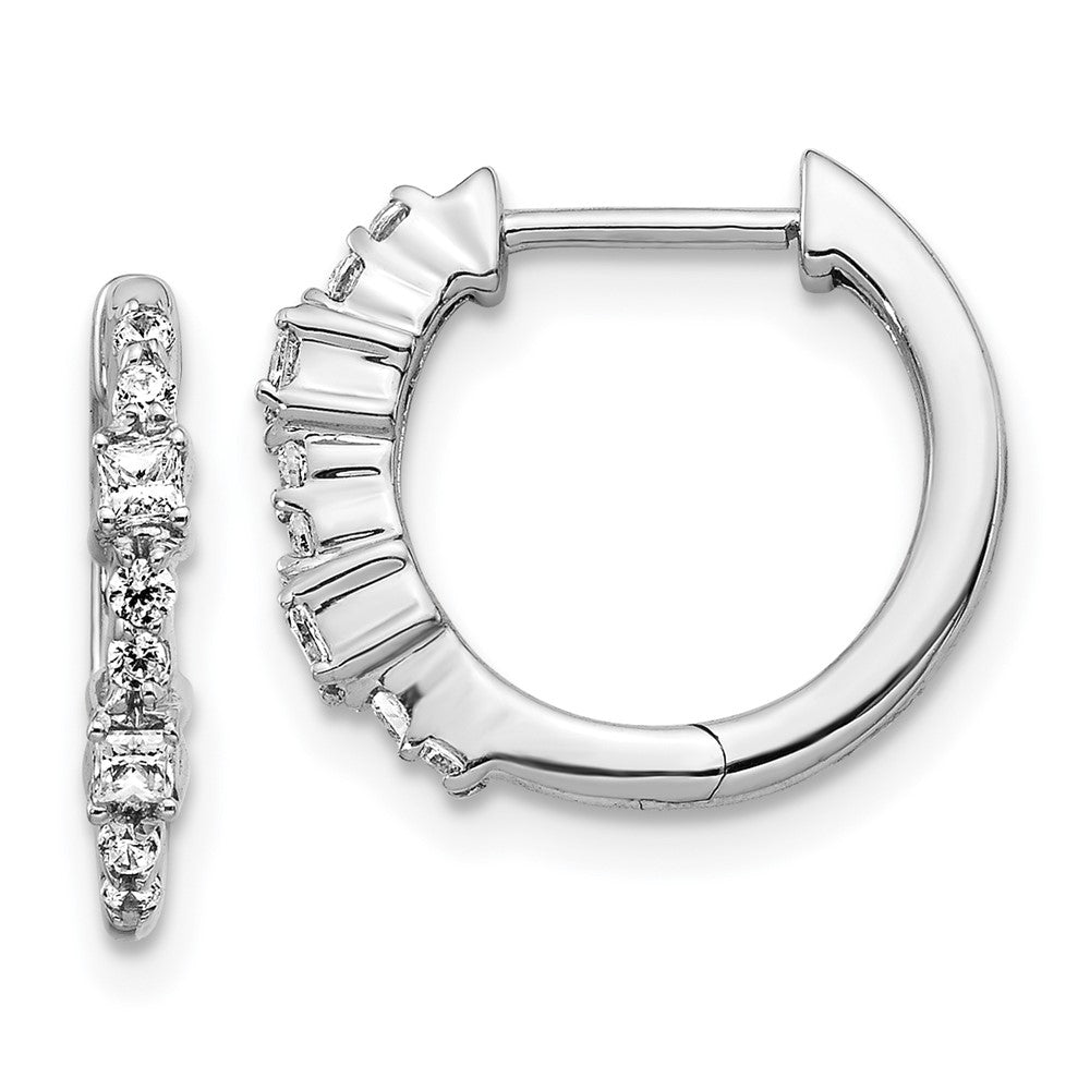 14k White Gold 1/4 Ct Diamond Hinged Hoop Earrings