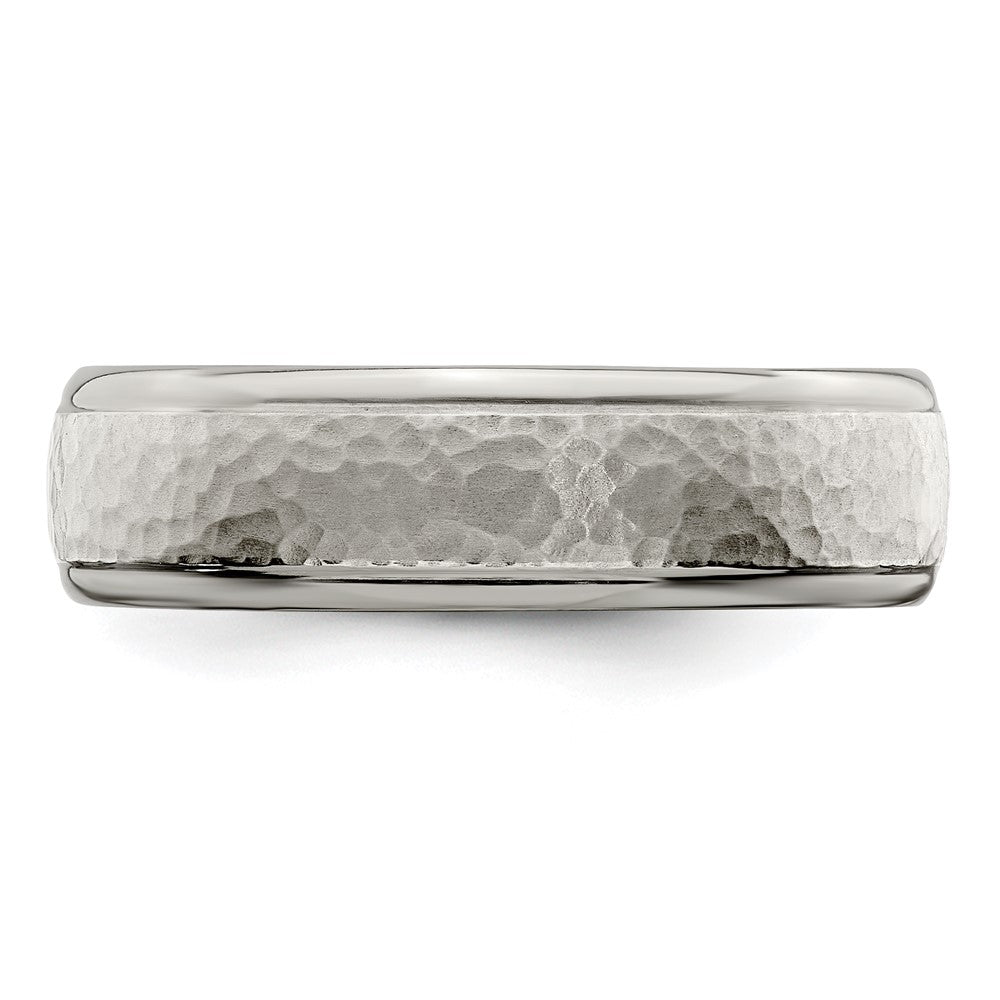 Edward Mirell Titanium Brushed & Polished Hammered 7mm Band Ring