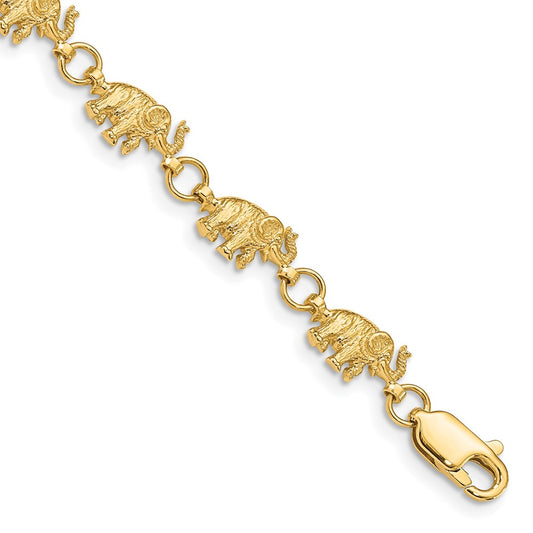 14k Yellow Gold Polished and Textured Elephant Bracelet