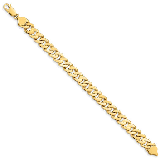 14k Yellow Gold 8.5mm Solid Hand-Polished Fancy Curb Link Bracelet 7"