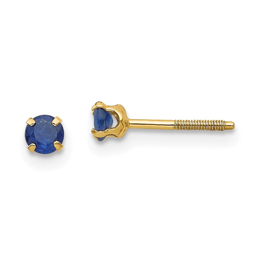 14k Yellow Gold 3mm Sapphire Birthstone Stud Earrings