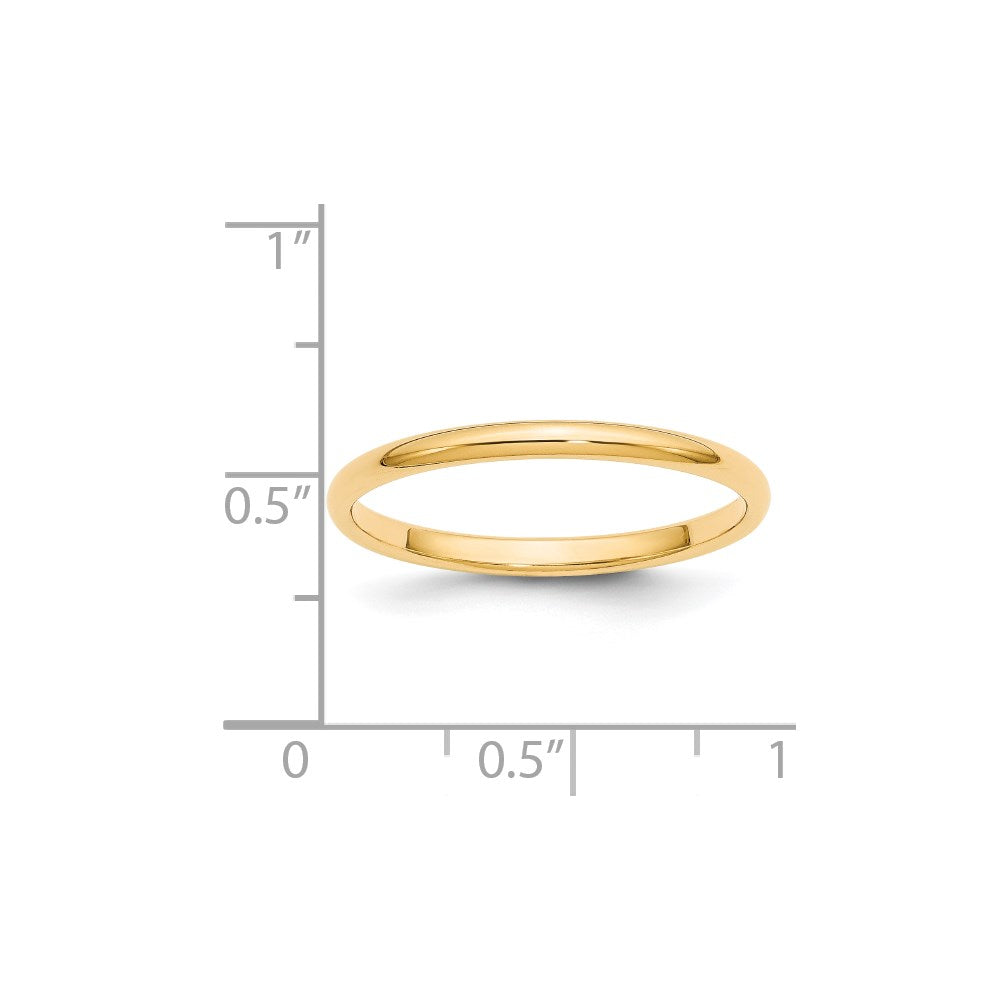 14k Yellow Gold 2mm Half Round Wedding Band Ring