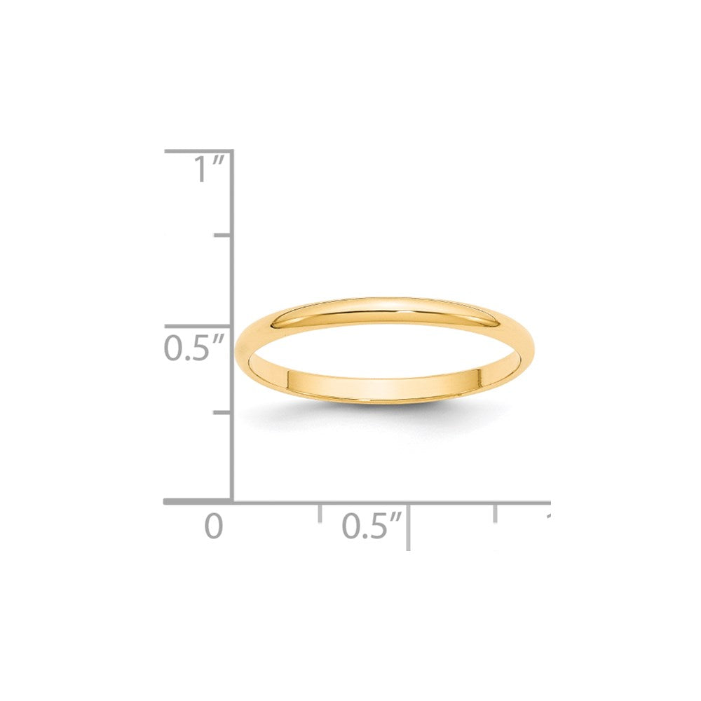 14k Yellow Gold 2mm Lightweight Half Round Wedding Band Ring