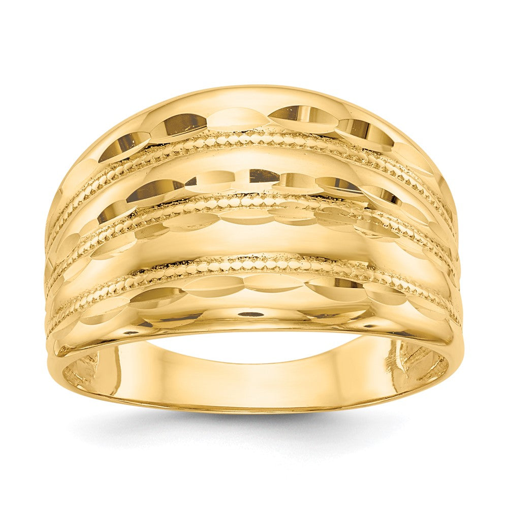 14K Yellow Gold Polished Diamond-cut Four Ridge Fashion Dome Ring Size 7