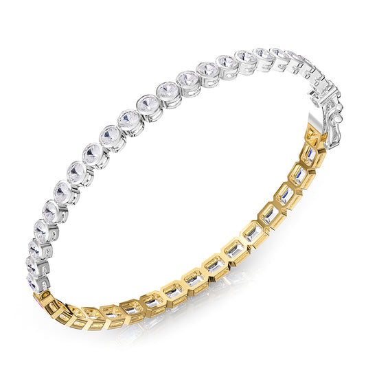 6.5 Carat Round & Emerald Cut Lab Grown Diamond Bangle Bracelet 7"