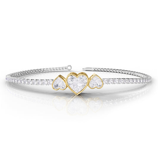 4 Carat Lab Grown Diamond Heart Bangle Bracelet 7"