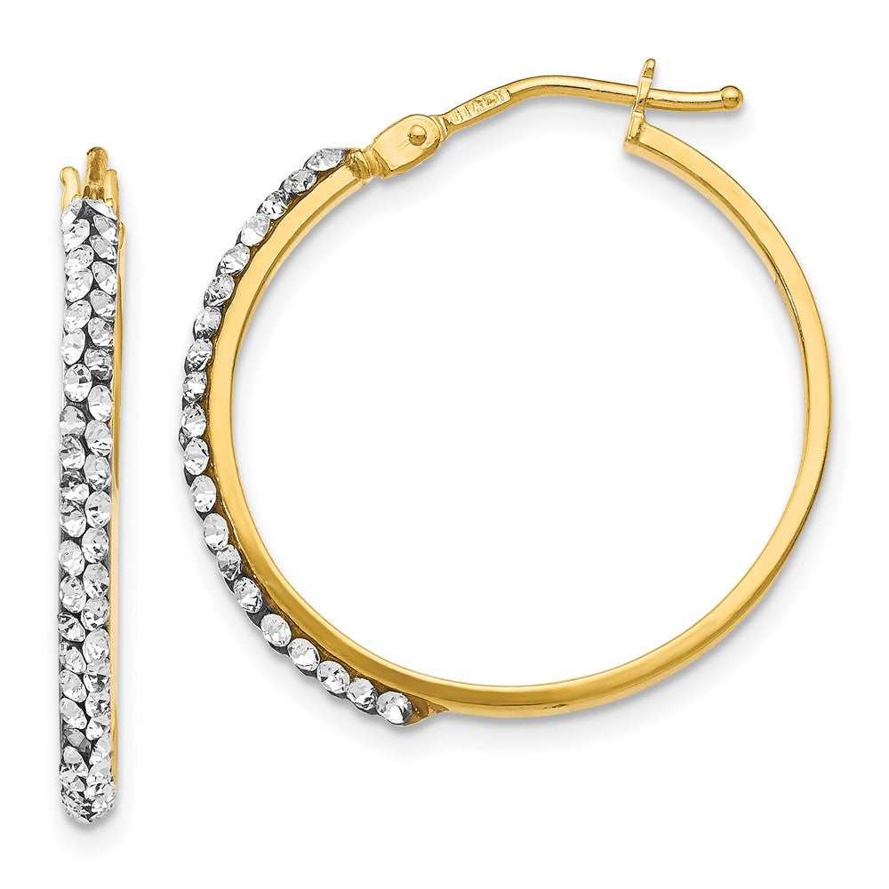 14k Yellow Gold Crystals Polished Hoop Earrings