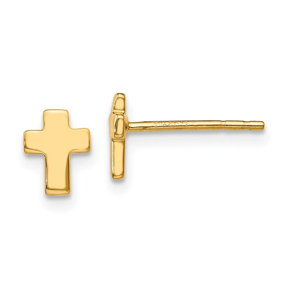 14k Yellow Gold Polished Cross Stud Earrings