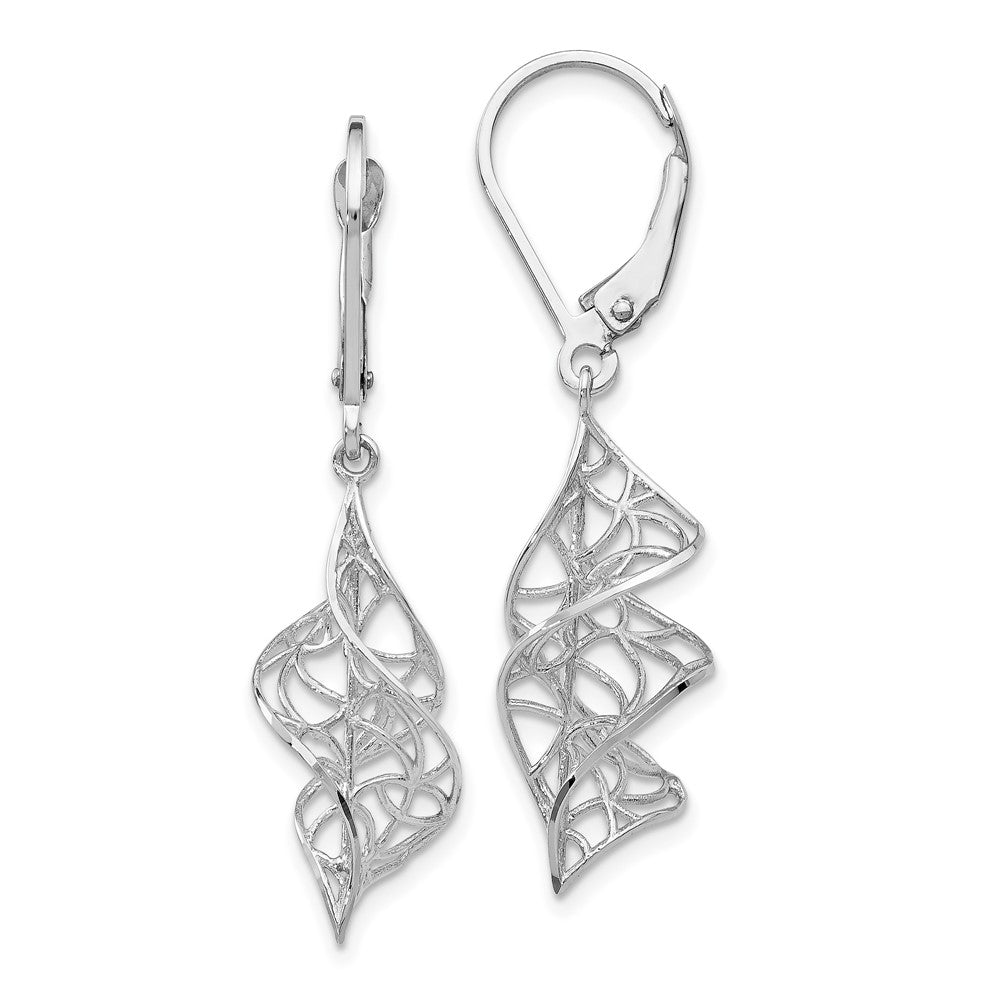 14K White Gold Textured Leverback Dangle Earrings