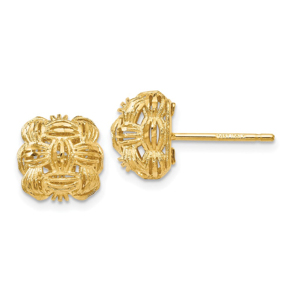 14k Yellow Gold Diamond-Cut Basketweave Stud Earrings