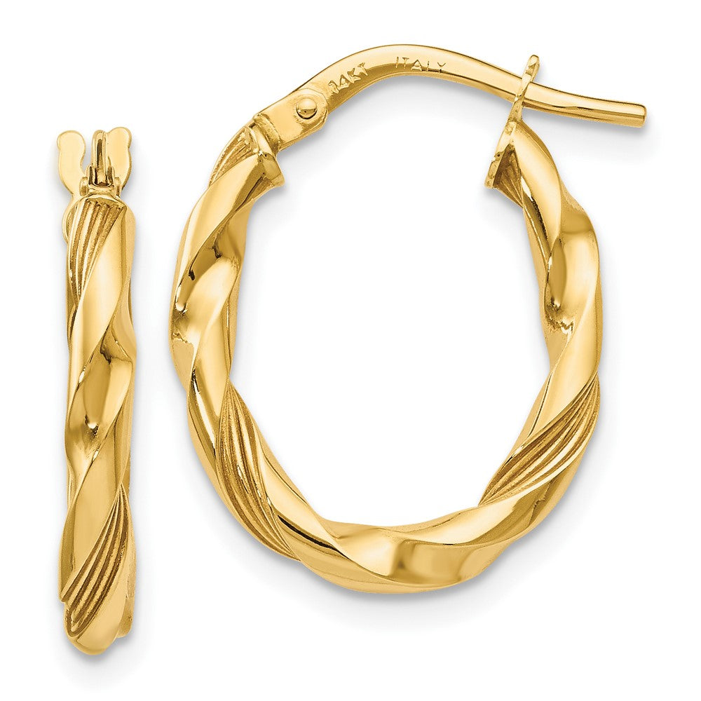 14k Yellow Gold Polished and Textured Hoop Earrings