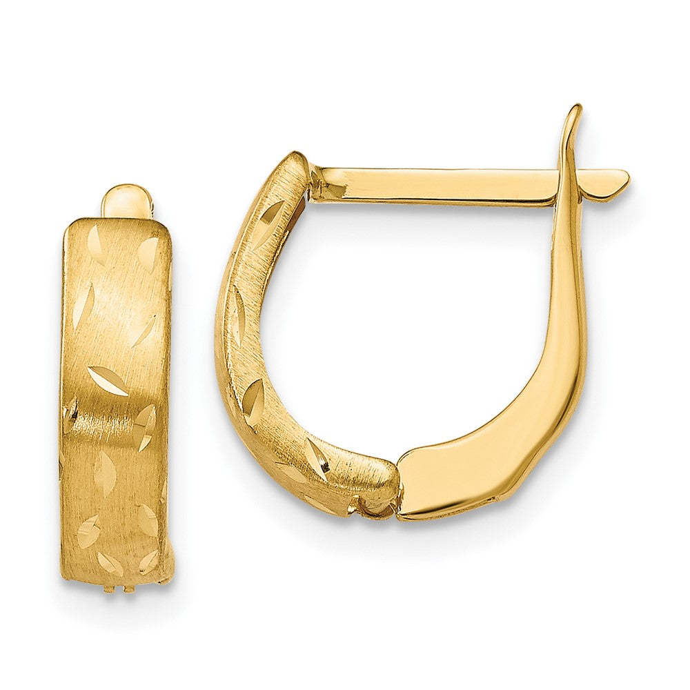 14k Yellow Gold Polished Brushed Diamond-Cut Hoop Earrings