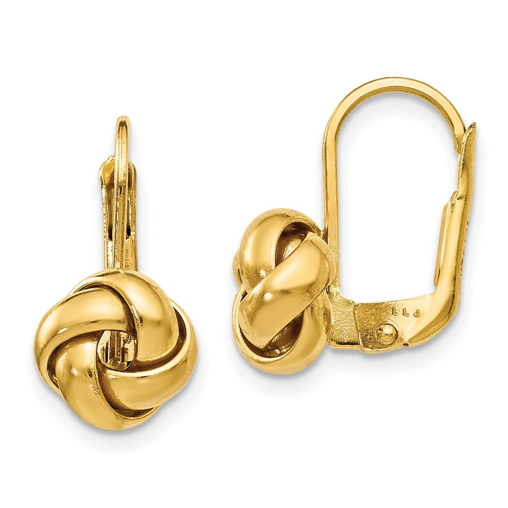 14k Yellow Gold Polished Love Knot Leverback Love Knot Earrings