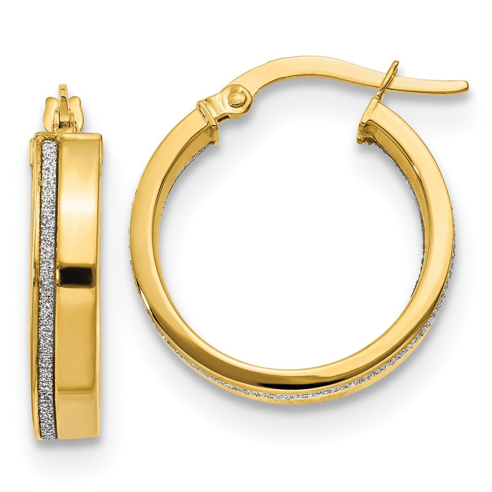 14k Yellow Gold Polished Glimmer Infused Hoop Earrings