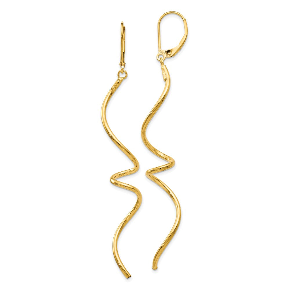 14k Yellow Gold Polished Twisted Leverback Dangle Earrings