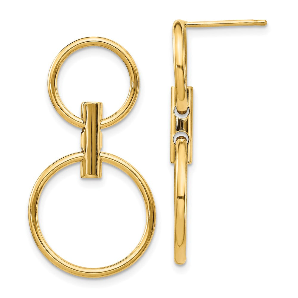 14k Yellow Gold Polished Dangle Circles Earrings