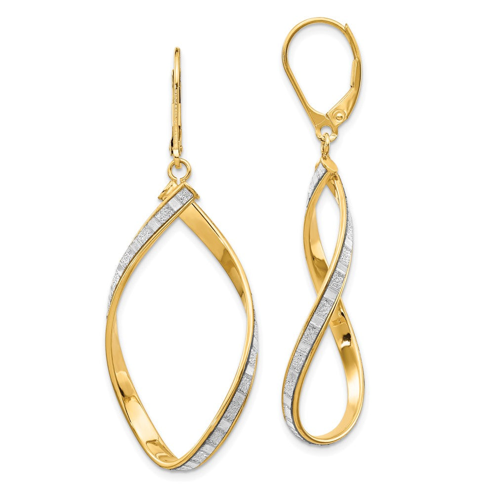 14k Yellow Gold Glimmer Infused Twisted Leverback Dangle Earrings