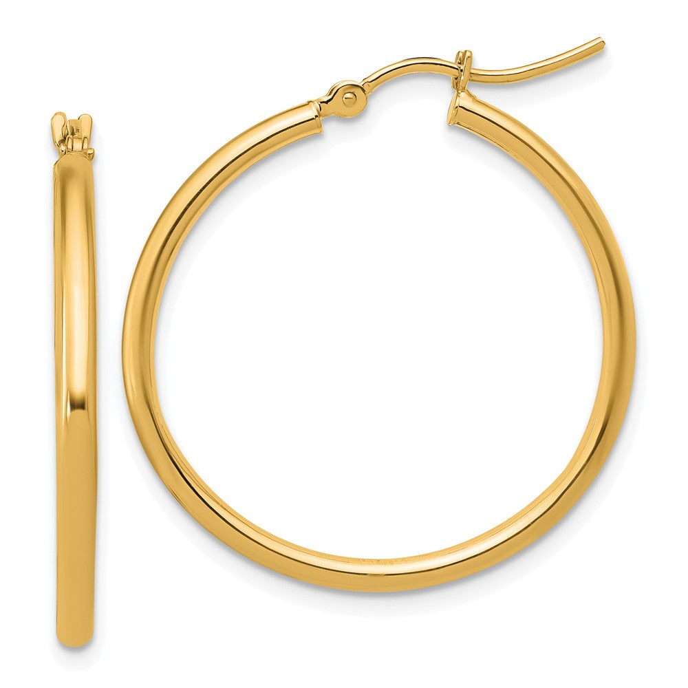 14k Yellow Gold 2x30mm Polished Hoop Earrings