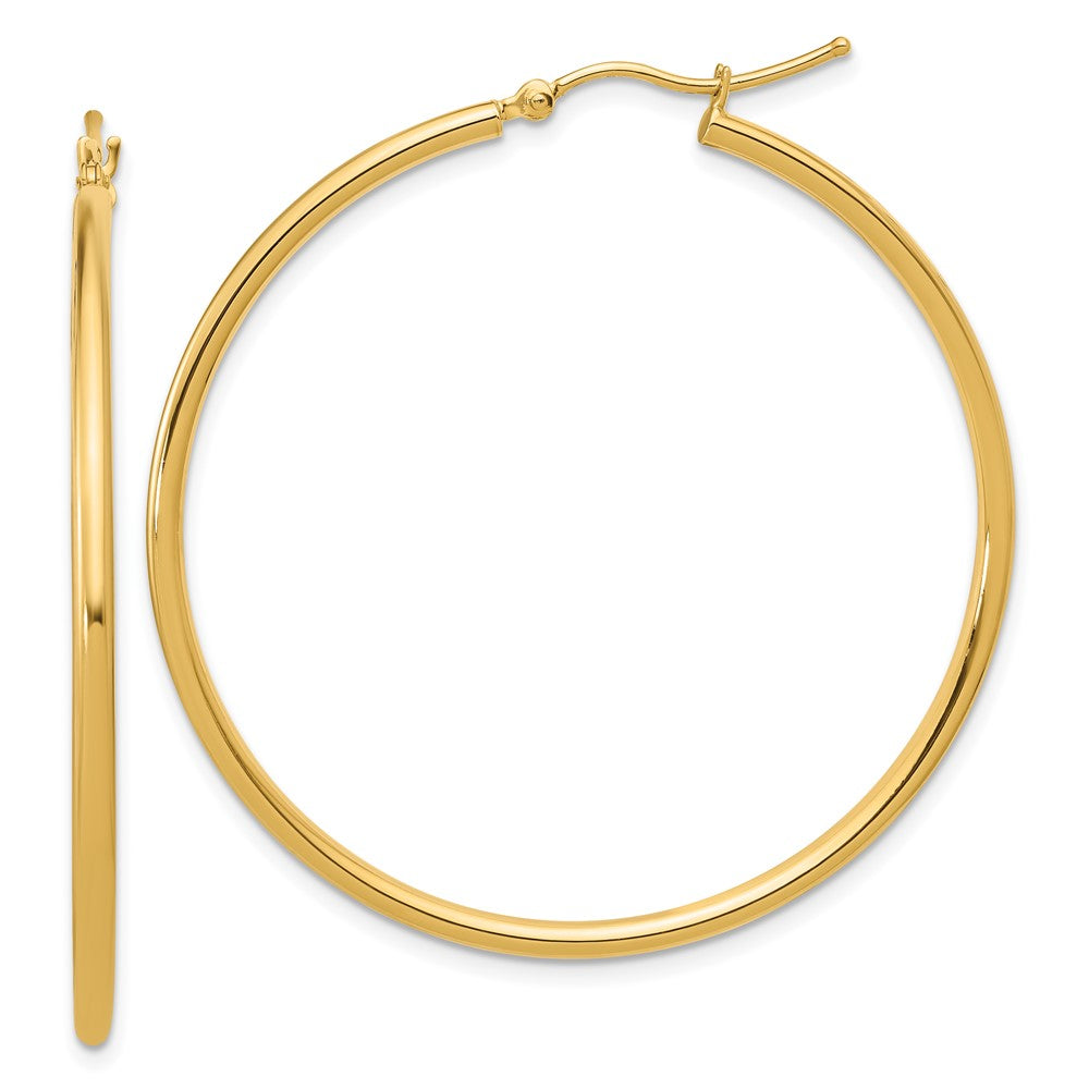 14k Yellow Gold 2mm Polished Hinged Hoop Earrings
