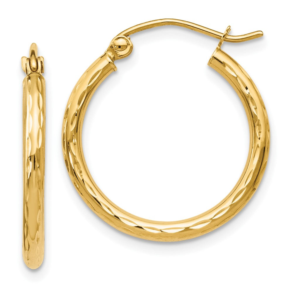 14k Yellow Gold Diamond-Cut Hinged Hoop Earrings