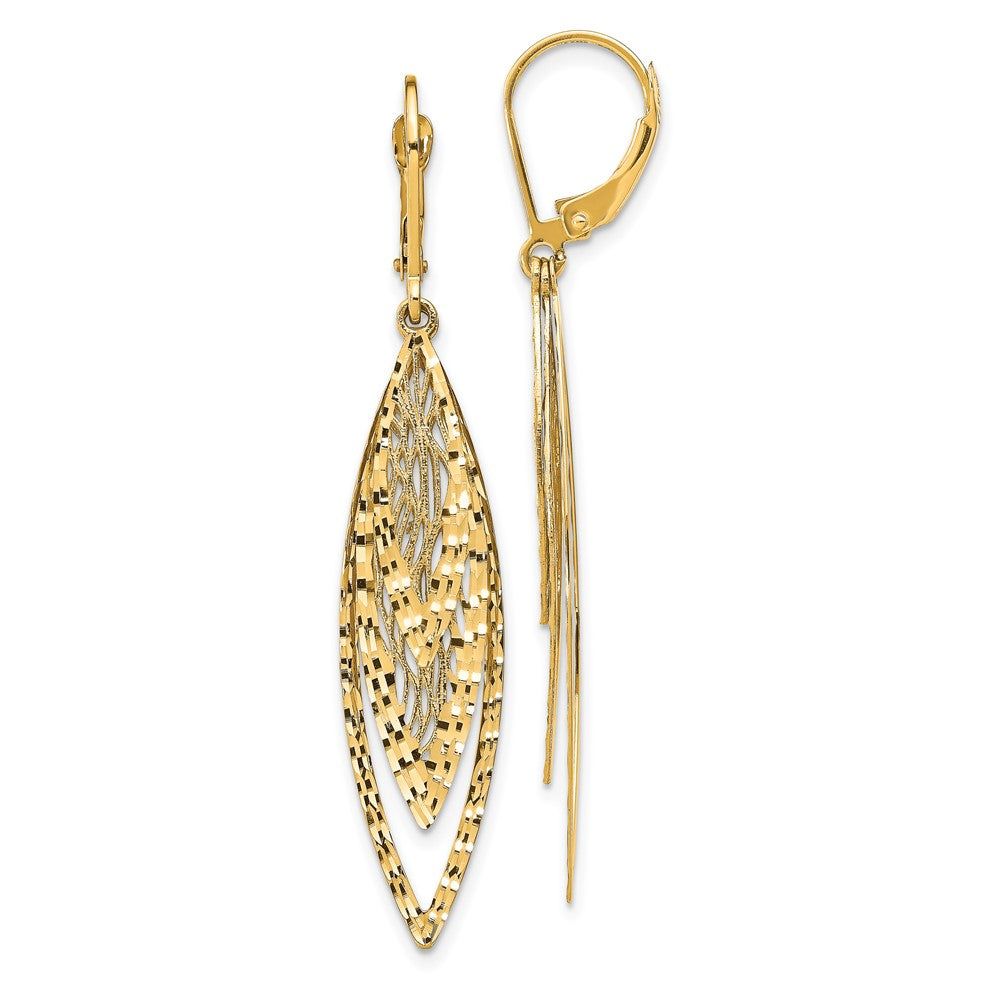 14k Yellow Gold Polished Diamond-Cut Leverback Dangle Earrings