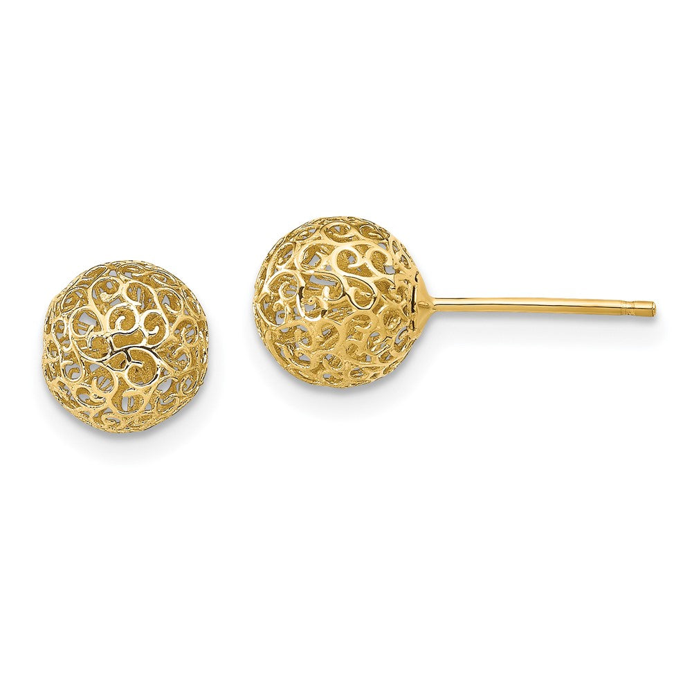 14k Yellow Gold 7.75MM Filigree Ball Stud Earrings
