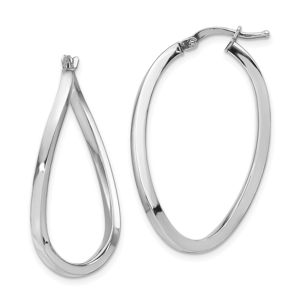 14k White Gold 2mm Polished Twisted Oval Hoop Earrings