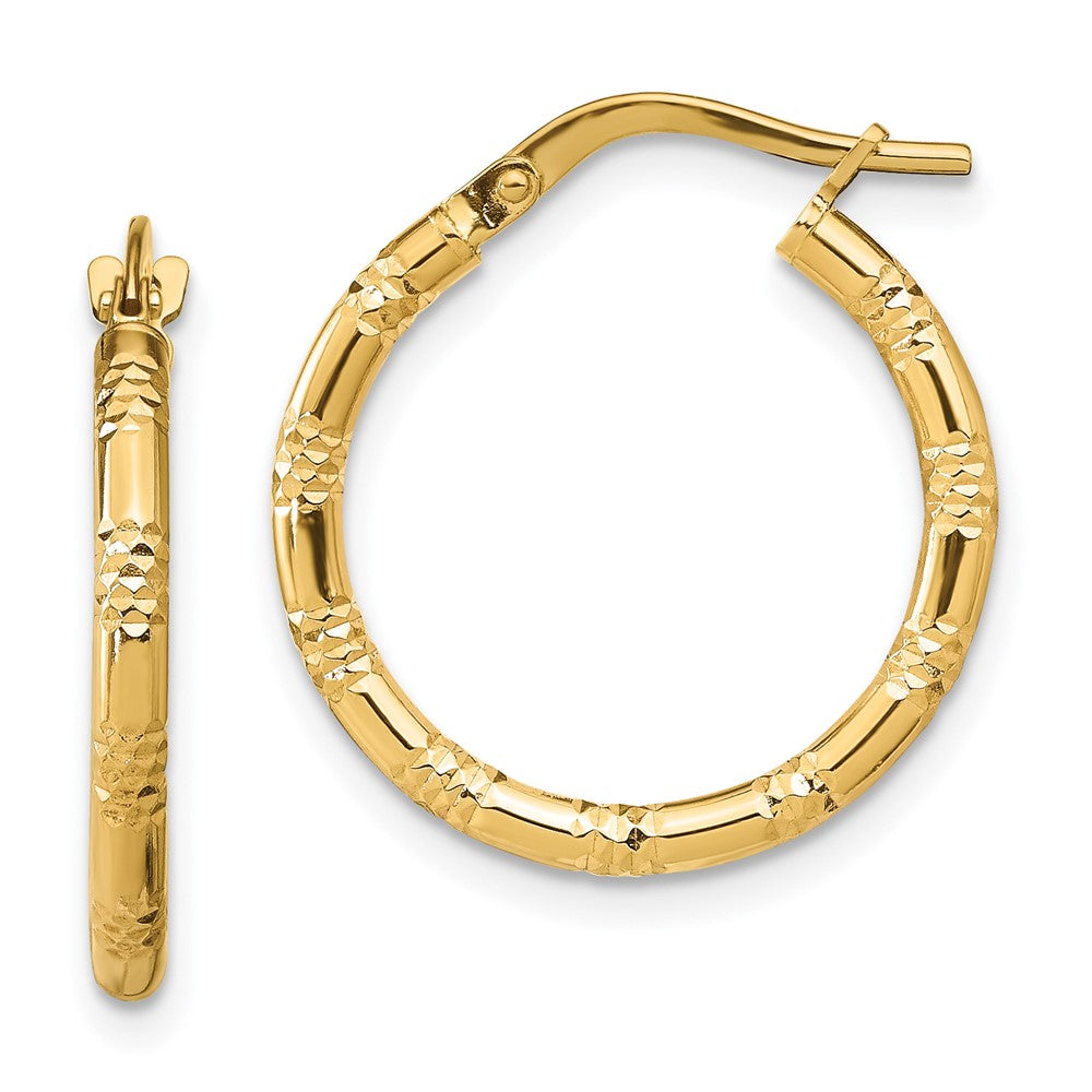 14k Yellow Gold 2mm Polished Diamond-Cut Hoop Earrings