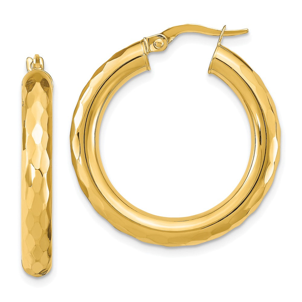 14k Yellow Gold Polished Diamond-Cut Hoop Earrings