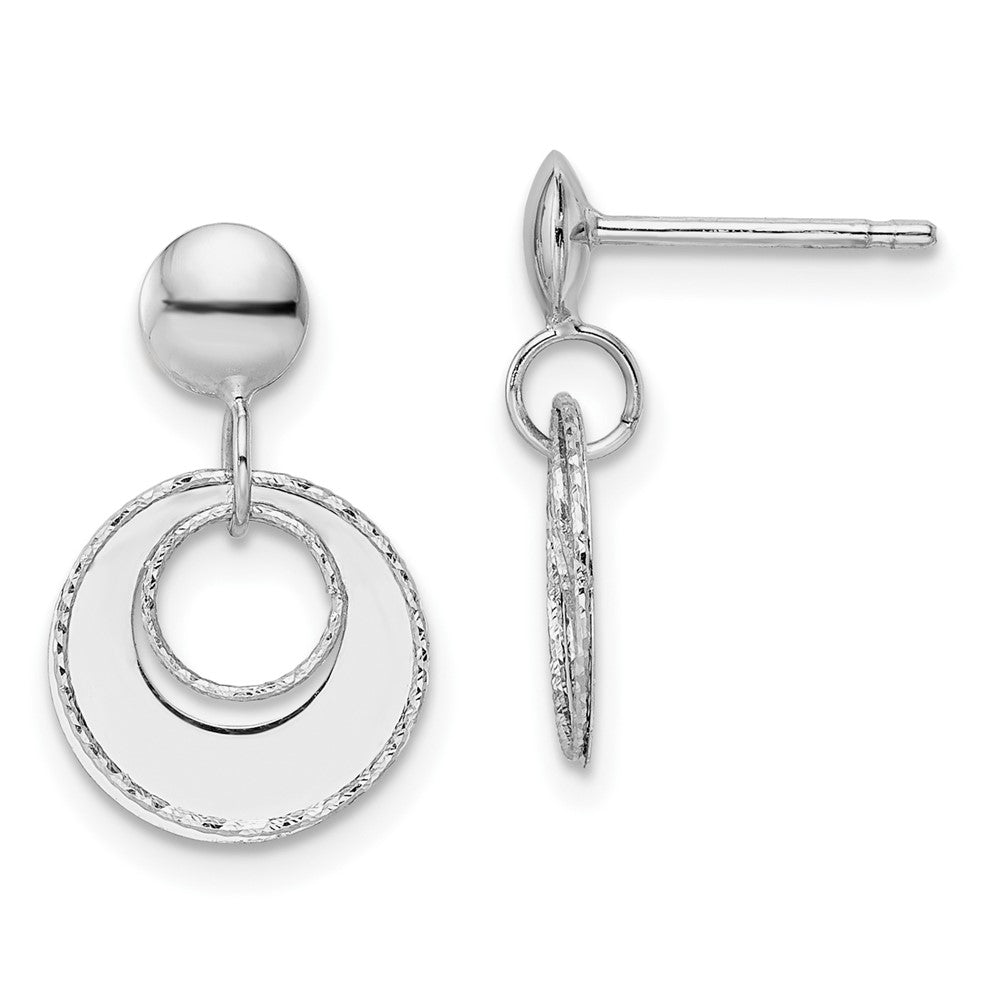 14K White Gold Polished Textured Post Dangle Earrings