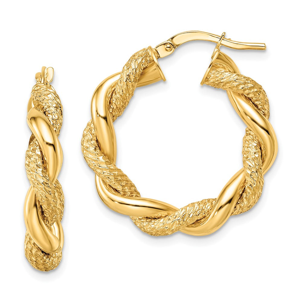 14k Yellow Gold Diamond-Cut Twisted Hoop Earrings