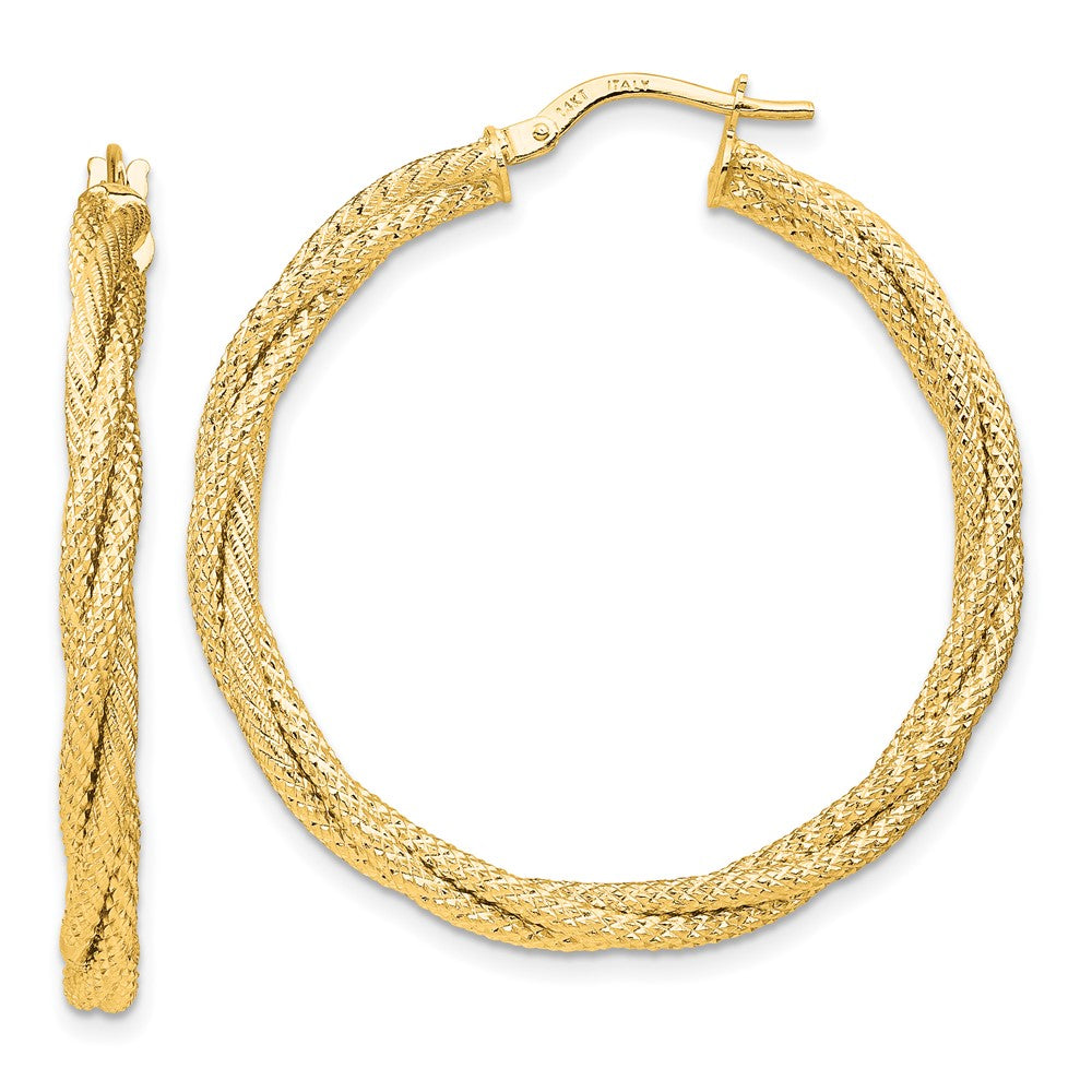 14k Yellow Gold Polished Twisted Textured Hoop Earrings